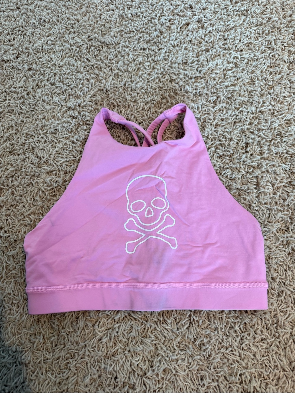 lululemon athletica Pink Racerback Sports Bra with White Skull Graphic